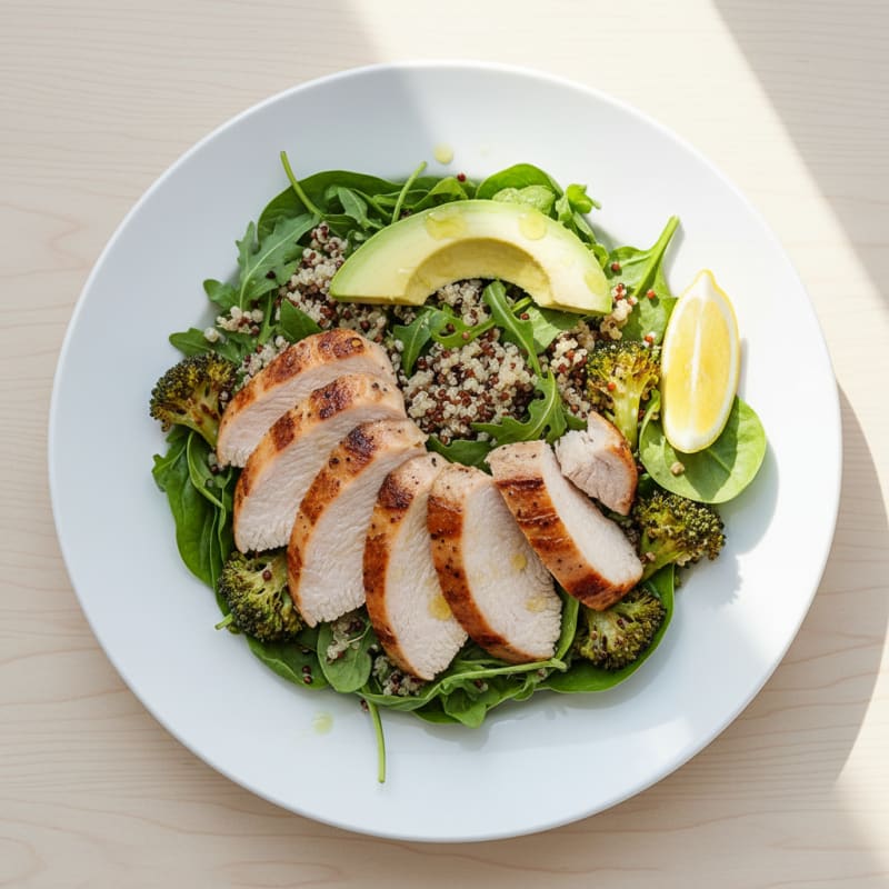 Grilled Turkey Breast Salad with Quinoa and Roasted Broccoli