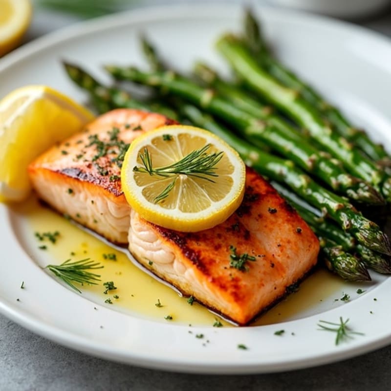 Flaky Lemon Herb Grilled Salmon with Roasted Asparagus