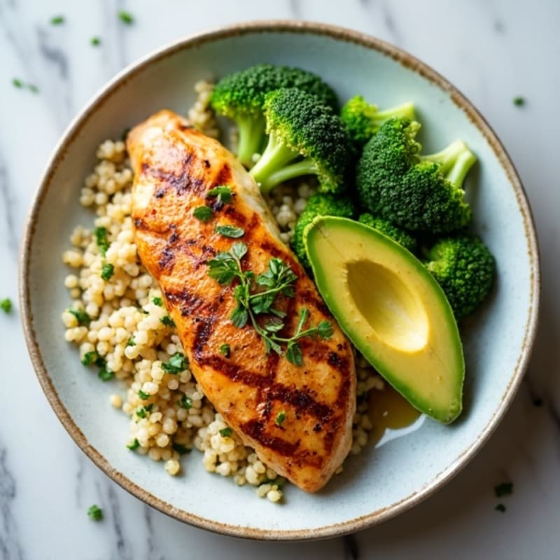 Grilled Chicken Breast with Quinoa and Steamed Broccoli