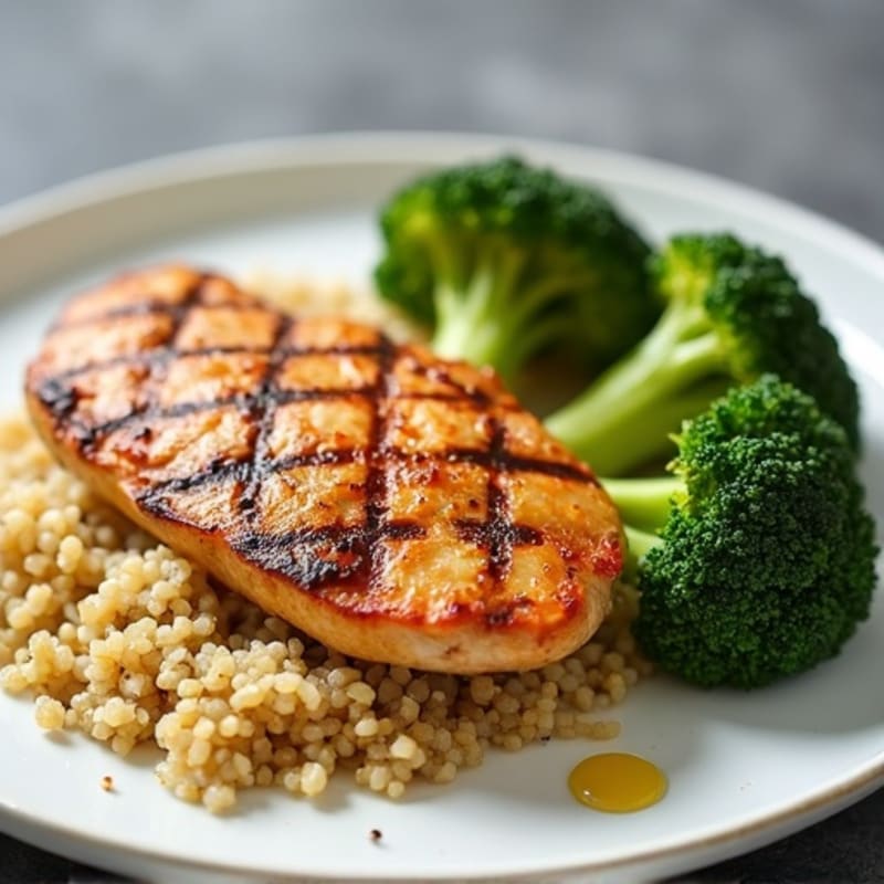 Grilled Chicken Breast with Quinoa and Roasted Broccoli