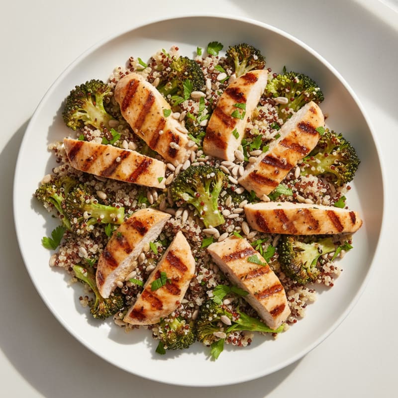 Grilled Chicken and Quinoa Salad with Roasted Broccoli