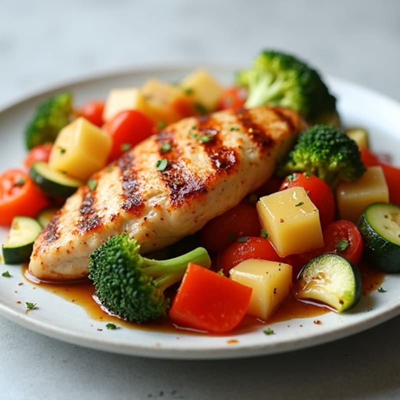 Healthy Sweet and Sour Chicken with Roasted Vegetables