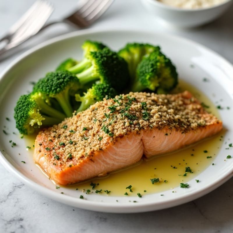 Herb-Crusted Baked Salmon with Roasted Broccoli