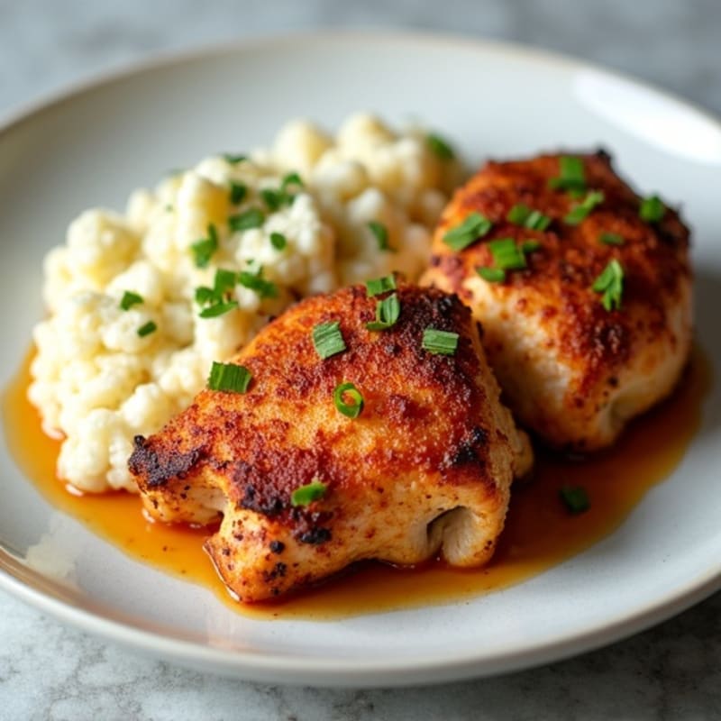 Crispy Baked Chicken Thighs with Creamy Mashed Cauliflower