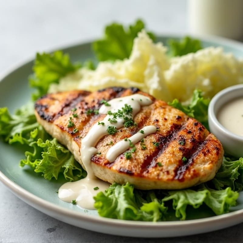 Grilled Chicken with Crispy Romaine and Creamy Caesar Dressing