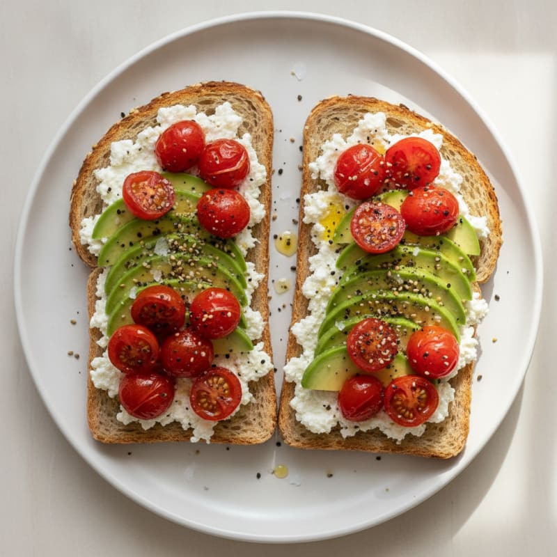 Avocado Cottage Cheese Toast with Cherry Tomatoes
