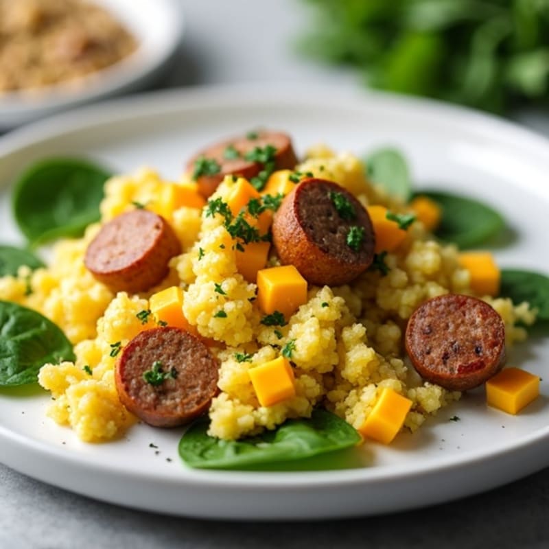 Egg White Scramble with Chicken Sausage and Spinach