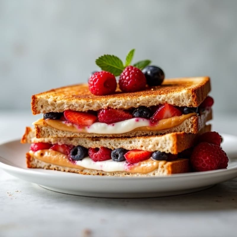 Crispy Grilled Peanut Butter and Fresh Berry Protein Sandwich