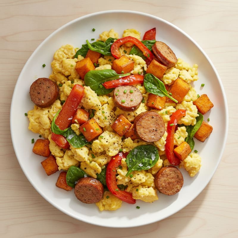 Hearty Scrambled Eggs with Roasted Vegetables