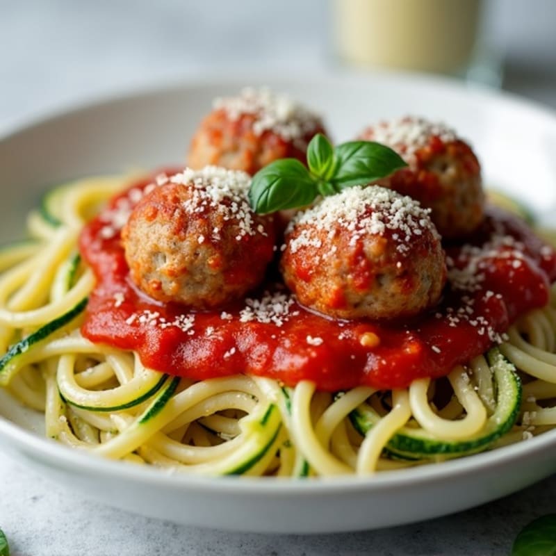 Lean Meatballs with Whole Wheat Spaghetti and Zucchini Noodles