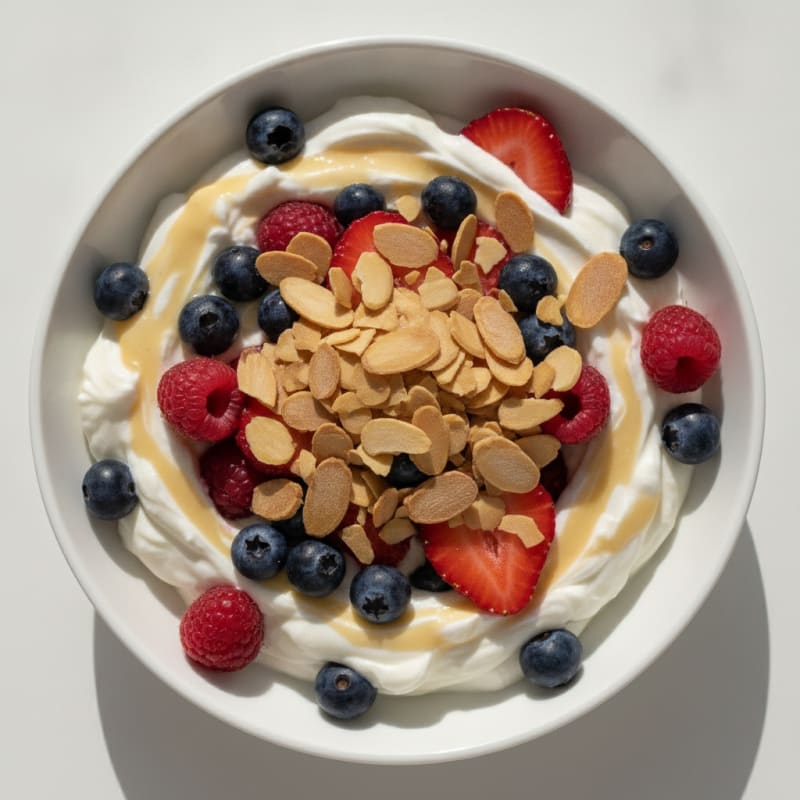 Greek Yogurt Protein Parfait with Mixed Berries and Almonds