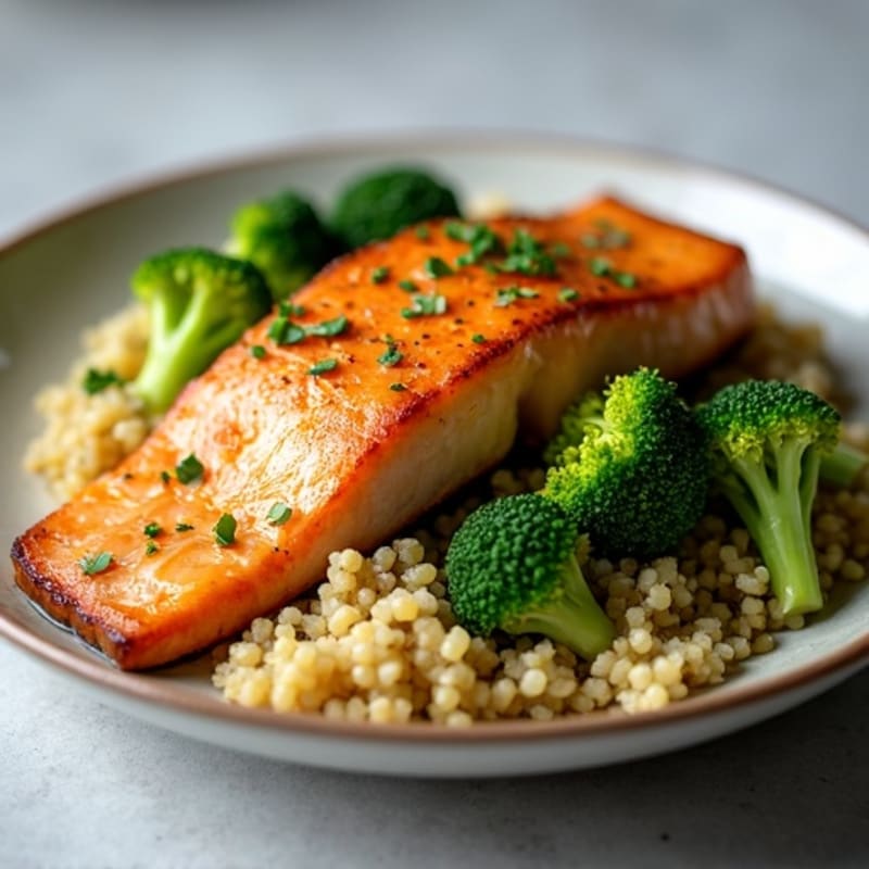 Seared Salmon with Roasted Broccoli and Quinoa