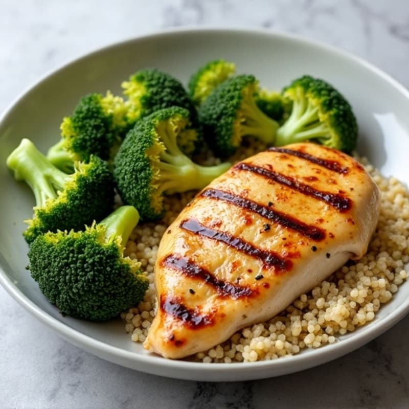 Grilled Chicken Breast with Roasted Broccoli and Quinoa