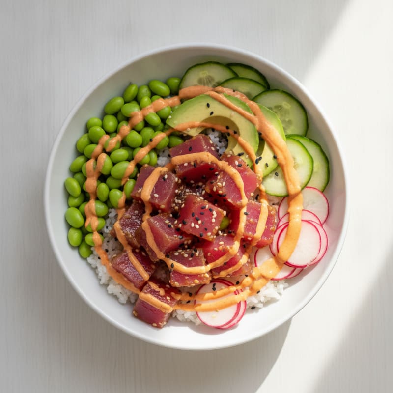 Ahi Tuna Poke Bowl with Sriracha Mayo