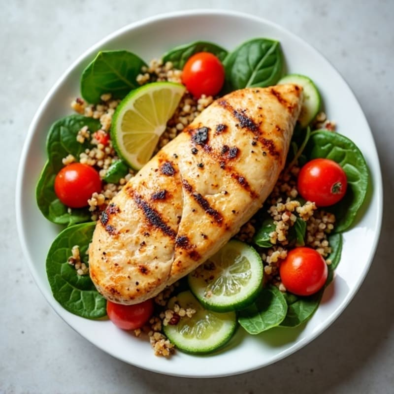 Grilled Chicken Breast with Spinach Quinoa Salad and Lemon Vinaigrette
