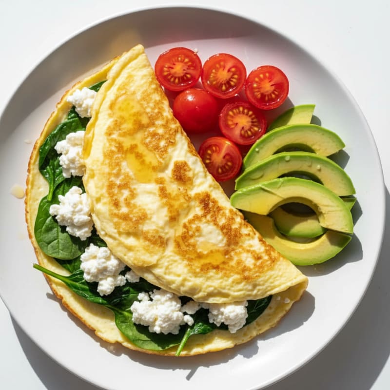 Egg White Spinach Omelette with Cottage Cheese and Cherry Tomatoes
