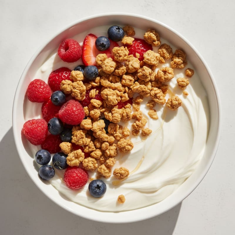 Silky Greek Yogurt Bowl with Mixed Berries and Protein Granola