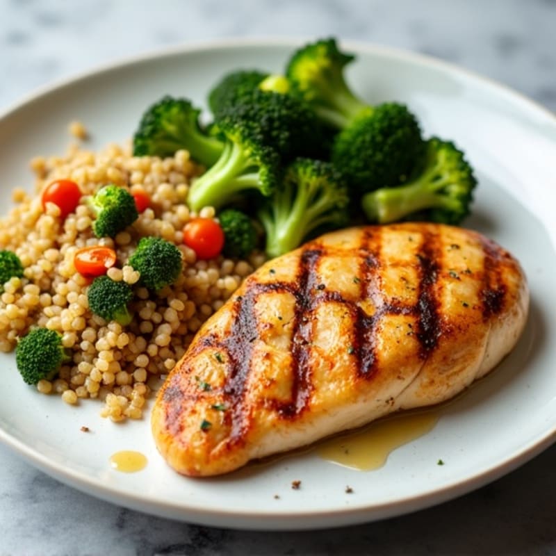 Grilled Chicken Breast with Quinoa and Roasted Broccoli