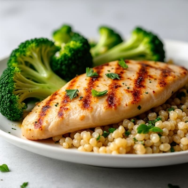 Grilled Chicken Breast with Quinoa and Roasted Broccoli