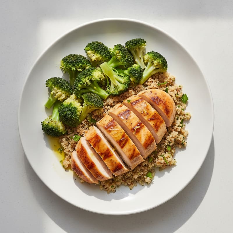 Grilled Chicken Breast with Quinoa and Steamed Broccoli