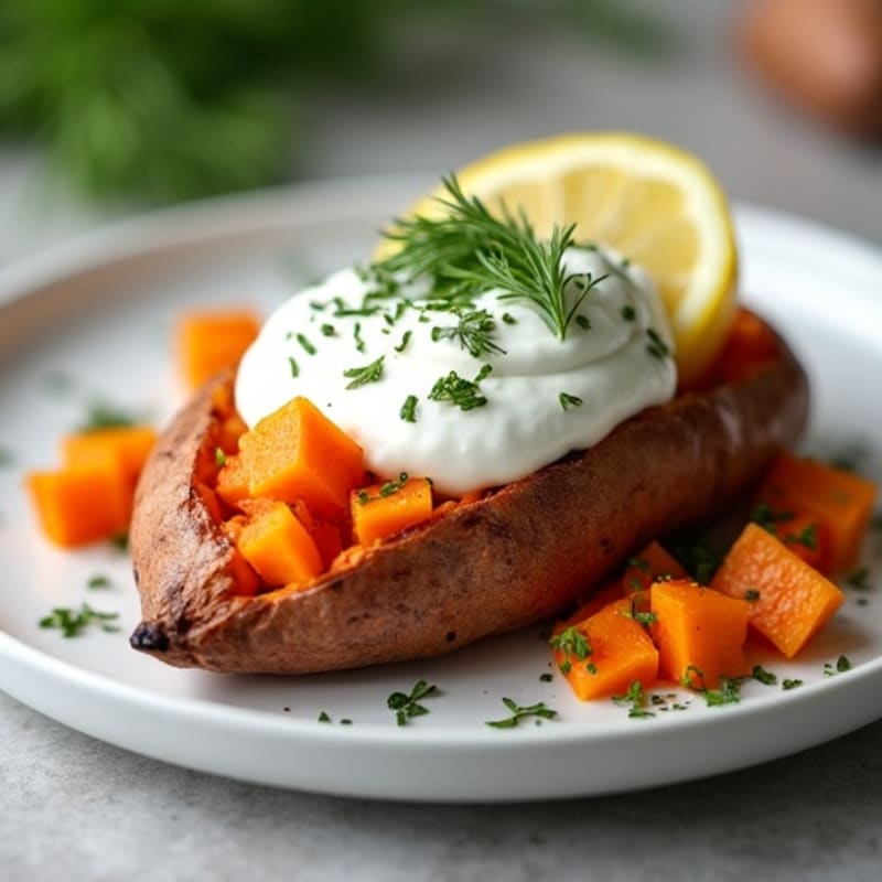 Crispy-Skinned Sweet Potato with Greek Yogurt and Herbs