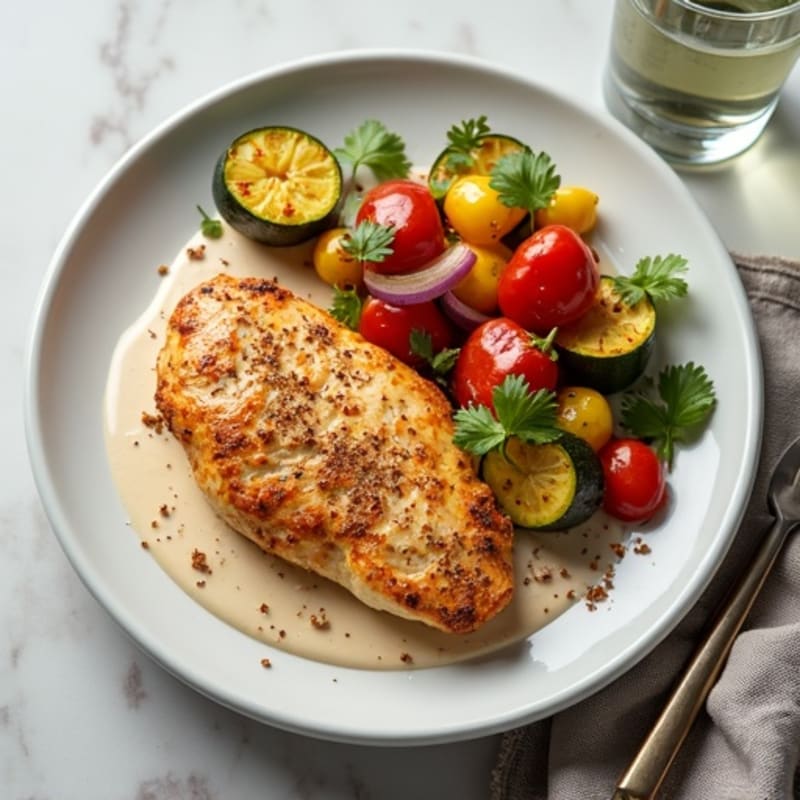 Healthy Creamy Spiced Chicken with Roasted Veggies