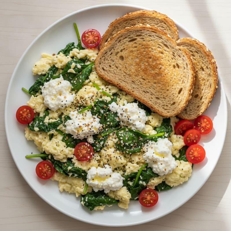 Egg White Spinach Scramble with Cottage Cheese