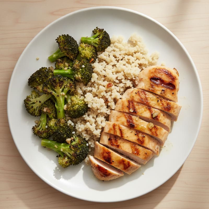Grilled Chicken Breast with Roasted Broccoli and Quinoa