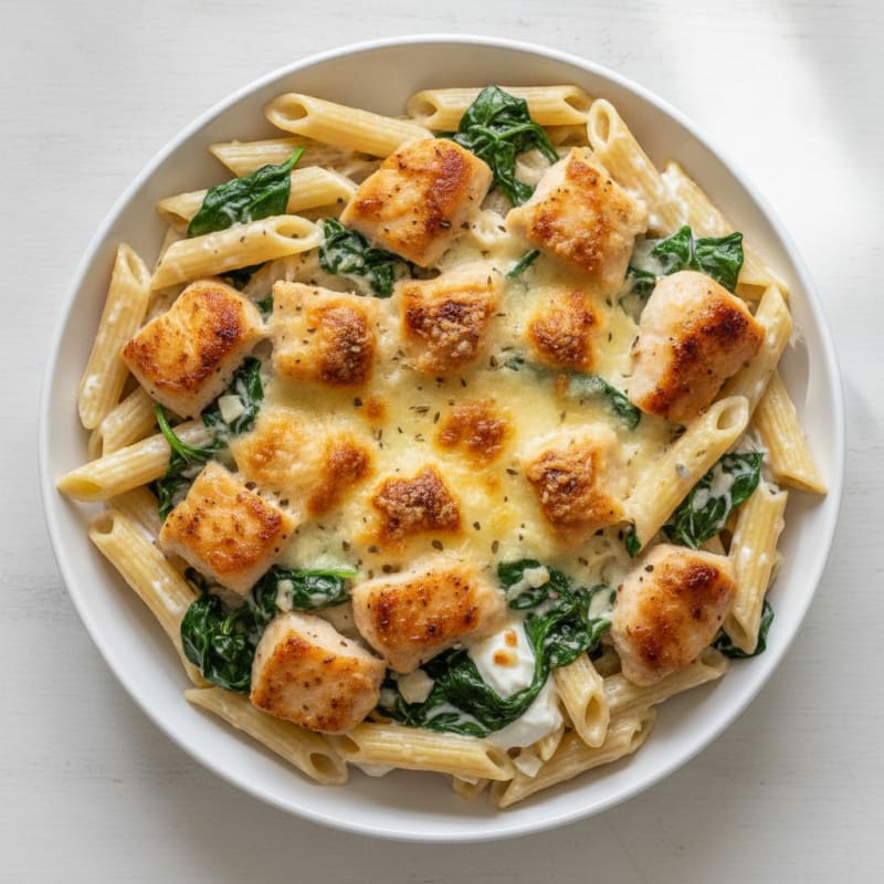 Creamy Chicken Penne Bake with Spinach