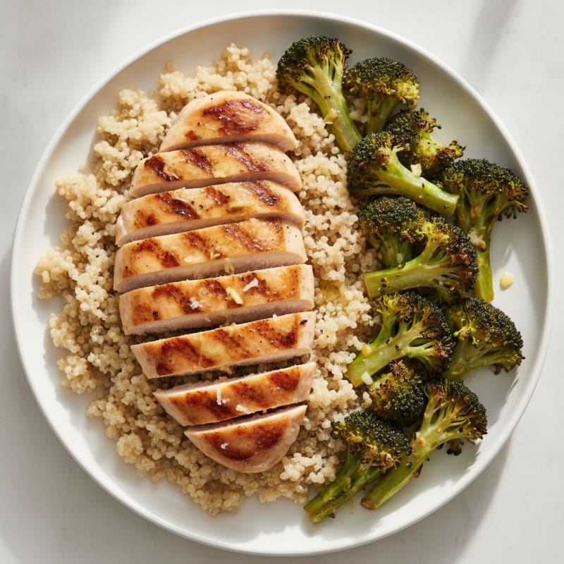 Grilled Chicken Breast with Quinoa and Roasted Broccoli