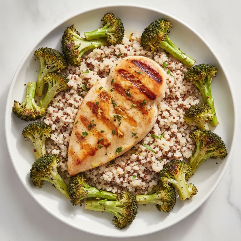 Grilled Chicken Breast with Quinoa and Roasted Broccoli