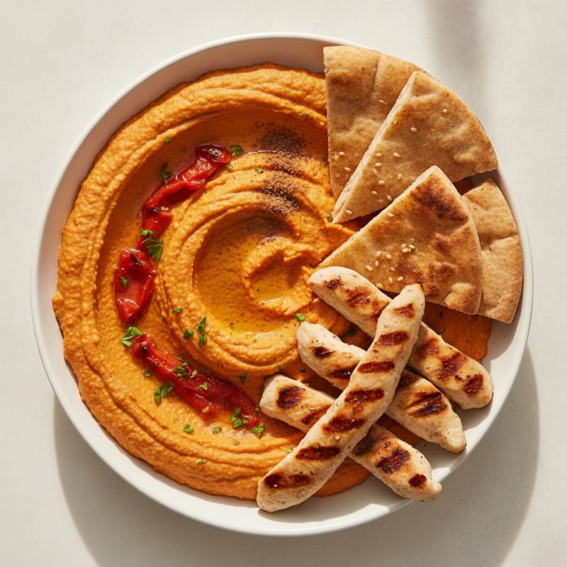 Roasted Red Pepper Hummus with Pita
