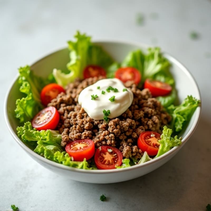 Lean Ground Beef and Crispy Lettuce Bowl with Creamy Tangy Dressing