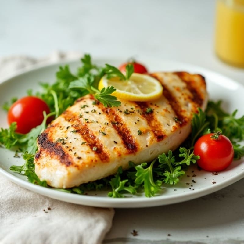Grilled Chicken Breast with Leafy Greens and Cherry Tomatoes