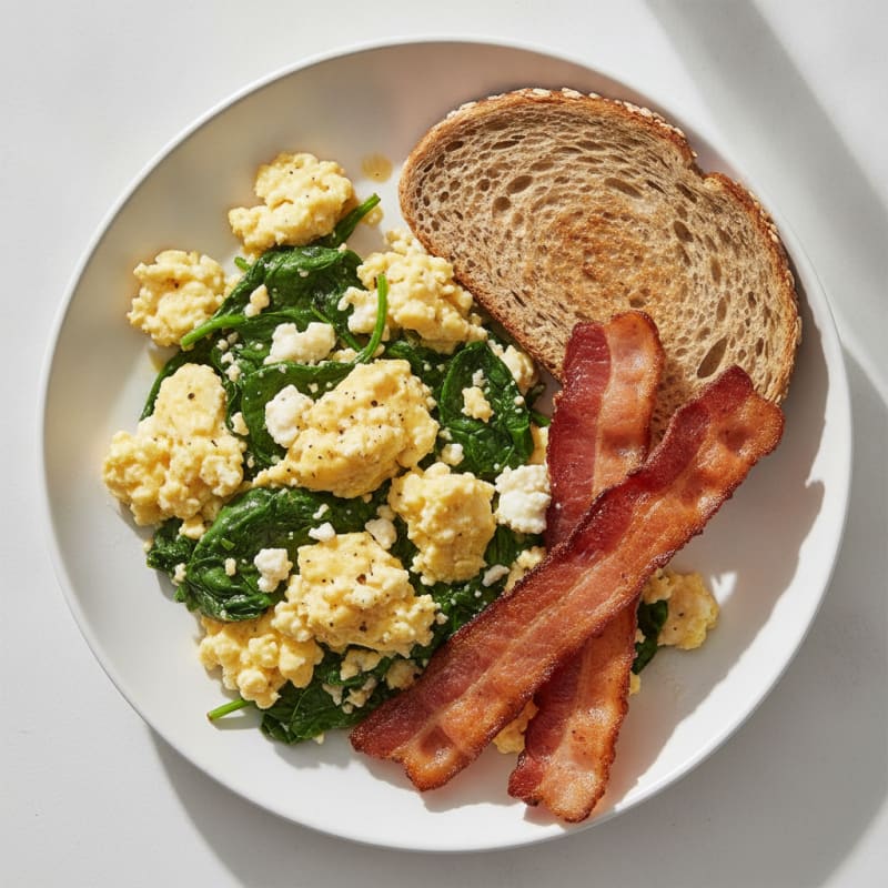 Cottage Cheese Scramble with Spinach and Turkey Bacon