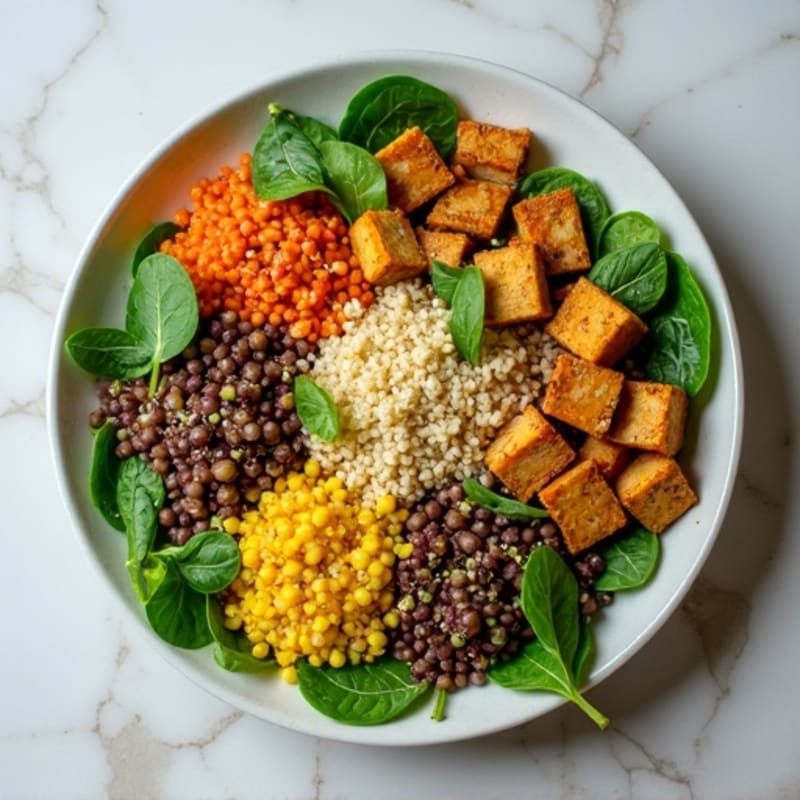 Crispy Lentil and Quinoa Power Salad with Lemon Tahini Dressing