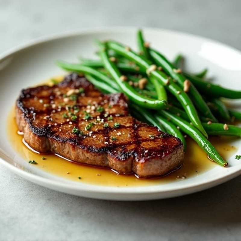 Garlic Seared Steak with Crispy Green Beans