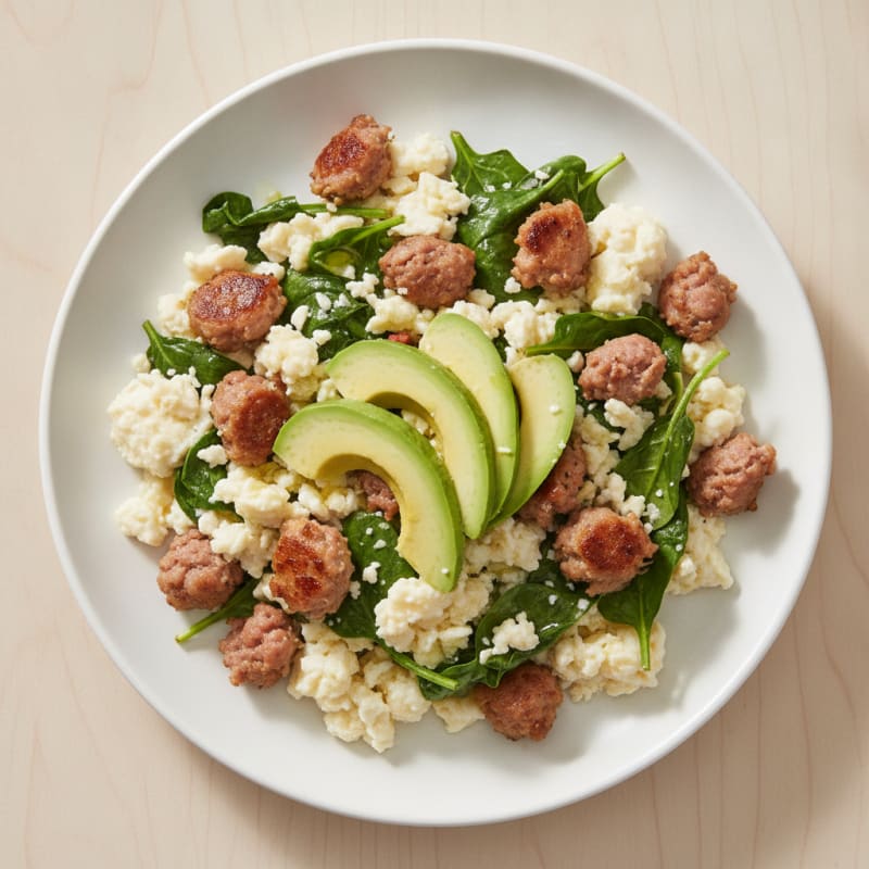 Egg White and Turkey Sausage Scramble with Spinach