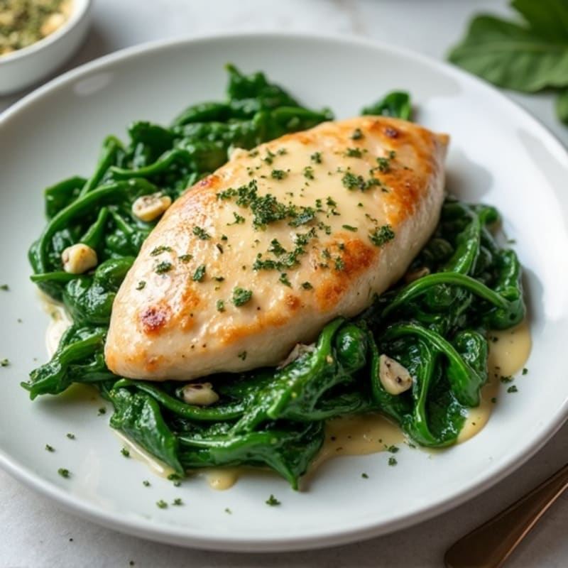 Creamy Garlic Herb Chicken with Wilted Spinach