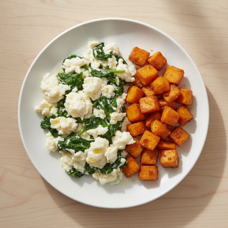 Egg White and Spinach Scramble with Roasted Sweet Potato