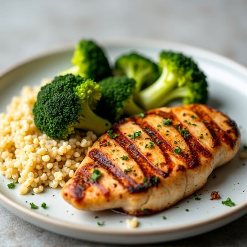 Grilled Chicken Breast with Quinoa and Roasted Broccoli