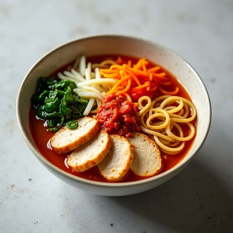 Spicy Sriracha Chicken Ramen with Fresh Vegetables