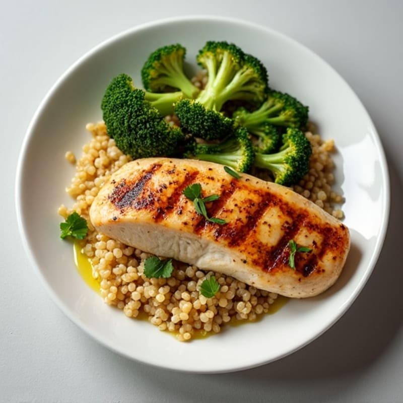 Grilled Chicken Breast with Quinoa and Roasted Broccoli