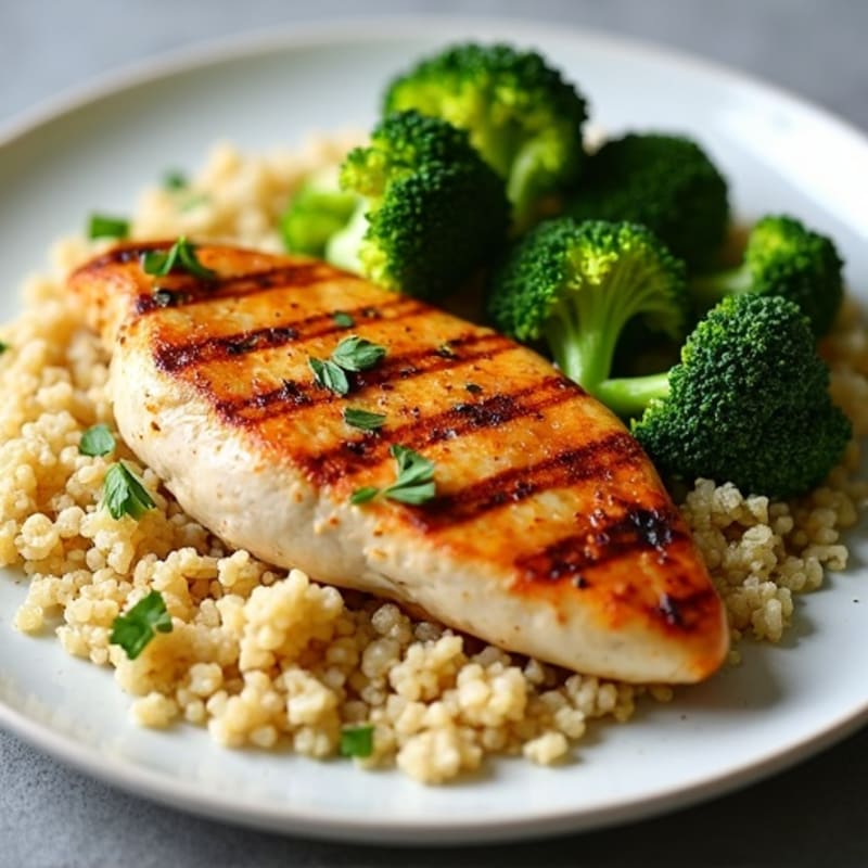 Grilled Chicken Breast with Quinoa and Roasted Broccoli