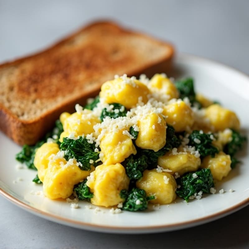 Fluffy Egg White Scramble with Sautéed Spinach