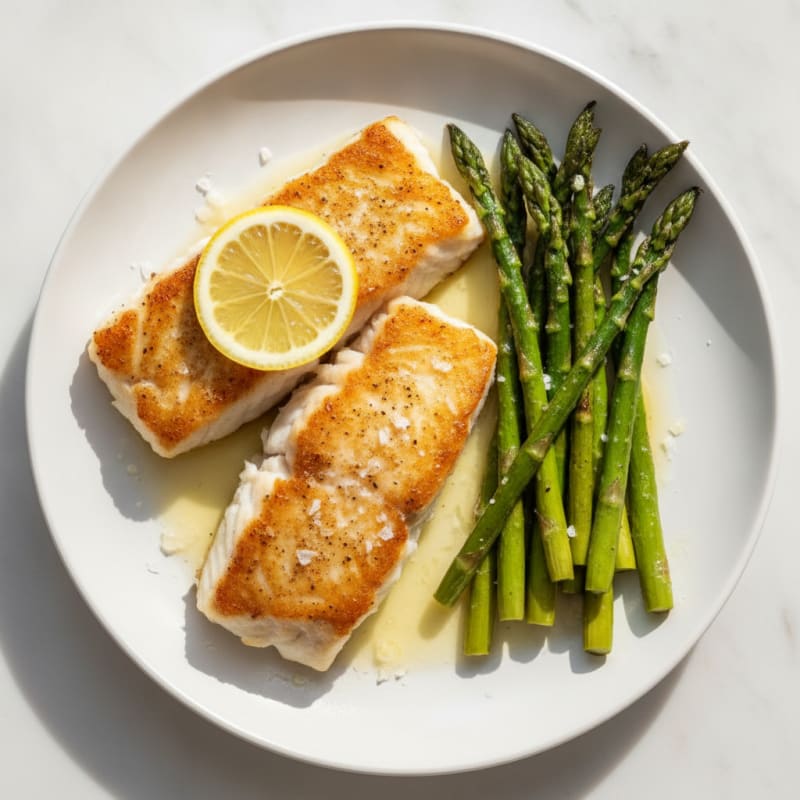 Seared Cod Fillet with Roasted Asparagus