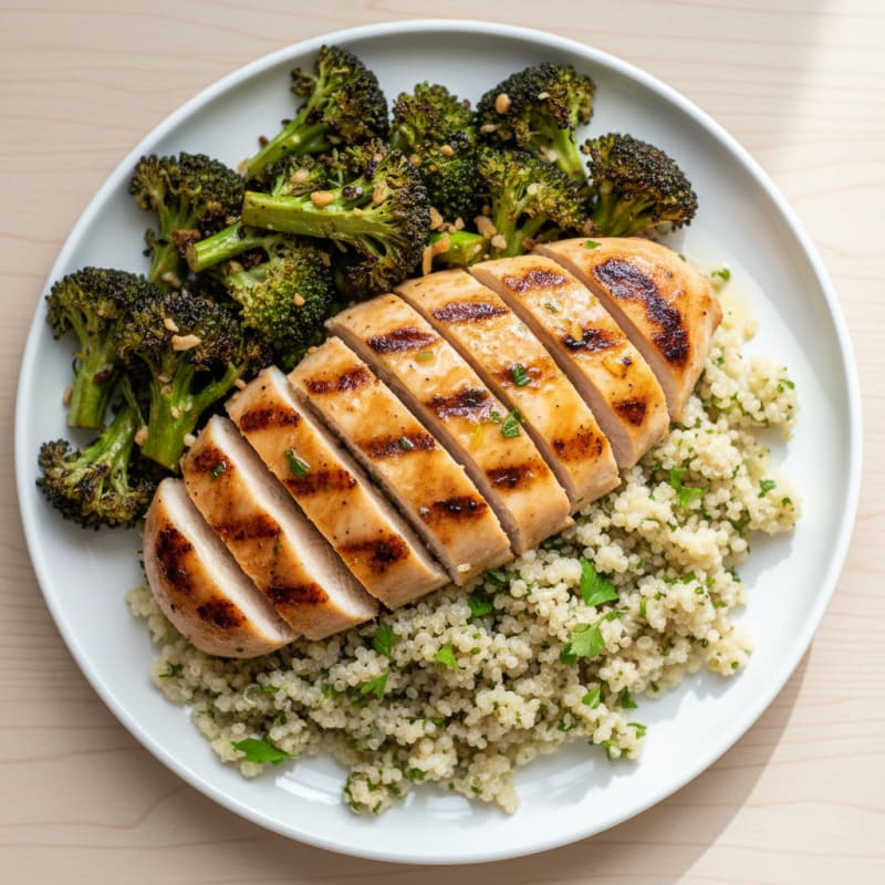 Grilled Chicken Breast with Quinoa and Roasted Broccoli
