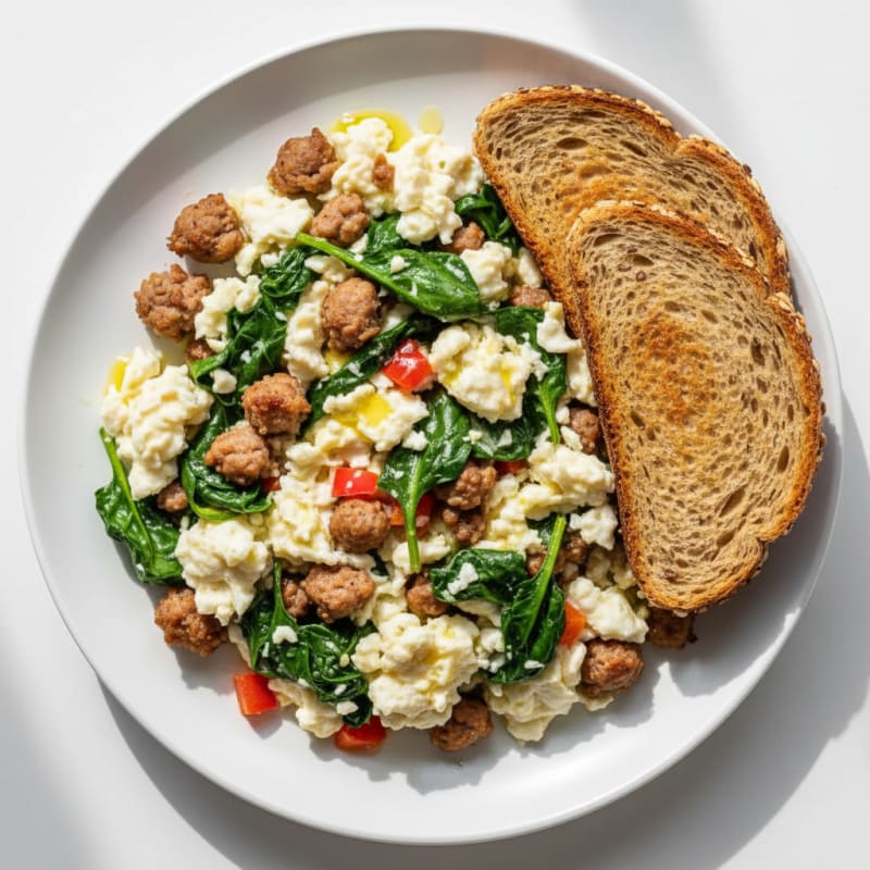 Egg White and Turkey Sausage Scramble with Spinach