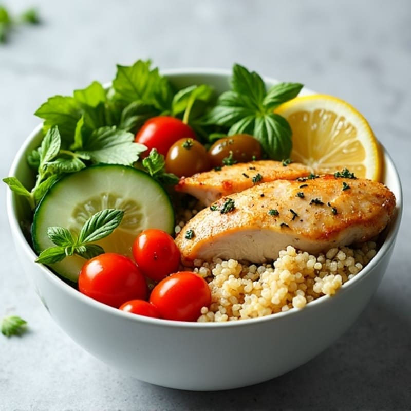 Lemon Herb Chicken and Fresh Greens Bowl with Quinoa