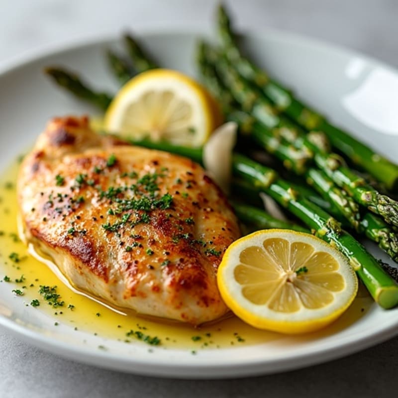 Lemon Garlic Pan-Seared Chicken with Roasted Asparagus